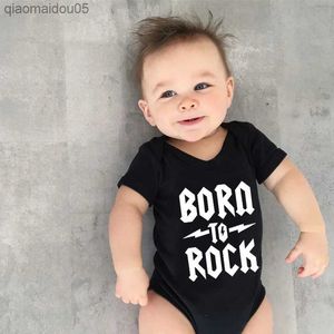 Född till Rock Newborn Baby Short Sleeve Cotton Baby Bodysuit Söt baby pojke kläder Jumpsuit spädbarn outfit baby body rock onesie l230712