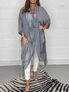 Kadın Ceketleri Kadınlar Sheer Chiffon Uzun Kimono Hırka Gevşek Tunik Üstler Konforlu Sıradan Batwing Sleve V Boyun Düz Renk Mesh 230727