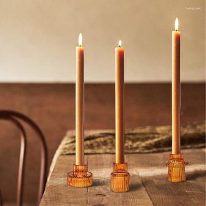 Castiçais Suporte Vintage Decoração para Casa Simples Grain Vertical Vidro Âmbar Castiçal Europeu à Luz de Velas Mesa de Jantar