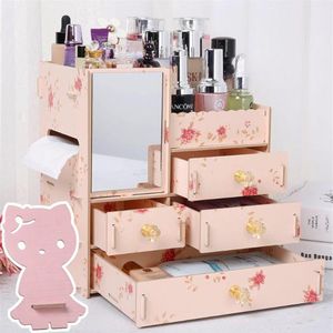 3 Schichten Holzhalter Große Kosmetik Make-up Schmuck Lippenstifte Aufbewahrung Organizer Fall Aufbewahrungsbox215R