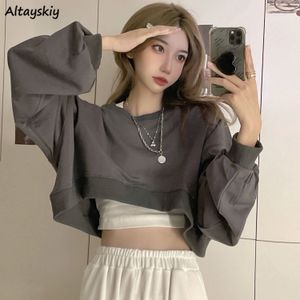 Kadın Hoodies Sweatshirts Kadın Katı Kırpılmış Seksi Gevşek Allmatch Göbek Erken Sonbahar Günlük Harajuku Basit Pullover Estetik Giysiler Mujer 230727