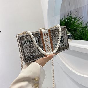 Kvällspåsar Party Purse Money USD Crystal Dollar Clutch Womens Designer Luxury Diamond Chain Shoulder BGS Handväskor FTB283 230727