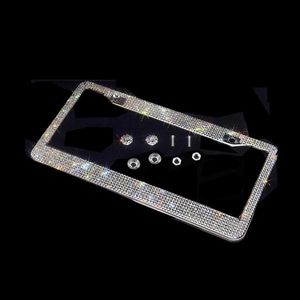 Bling Crystal License Plate Frame Women Luxury Handcrafted Rhinestone Car Frame Plate with Ignition Button Fits USA and Canad160O