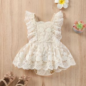 Macacão Bebê Meninas Macacão Verão Floral Renda Bordado Vestido Alças Sem Manga Sweet TriangleBottom Macacão 230728