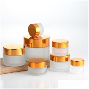 Förpackningsflaskor Frosted Glass Jar Face Cream Bottle Refillable Cosmetic Container 5G 10G 15G 20G 30G 50G Lotion Lip Balm med svart Si Otzcb