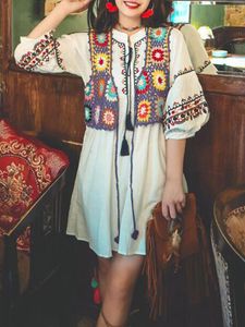 Kvinnors västar kvinnors boho ärmlös blommig broderad skörd väst vintage öppen front cardigan med en avslappnad och elegant beskuren jacka stil -