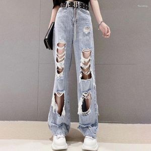 Женские джинсы 2023 Высокая талия разорванная хип -хоп.
