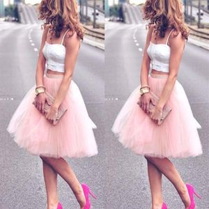 Charming Summer Knee Length Young Ladies Party Dresses Women Adult Tutu Tulle Skirt Two Pieces A Line Cheap Prom Dresses Party Wea219C