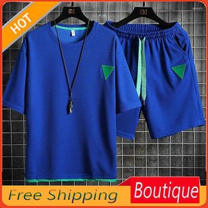 Men's Tracksuits Sports Set 2023 Summer Couple Waffle Short Sleeve T-shirt Casual Clothing Two Piece