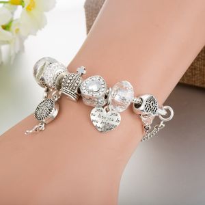 2023 The Latest Exquisite Shape Pendant Bracelets Created for Lady White Crystal Beaded Bracelet DIY Heart -shaped Pendant Cross -border Jewelry