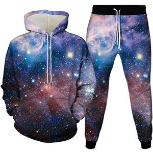 Erkeklerin Trailsits Universe Galaxy Planet Moon Moon Kara Hole Earth Harajuku Kostüm 2 Parça Men için Kıyafetler Hoodies Jogging Pantolon Setleri Artı Boyut