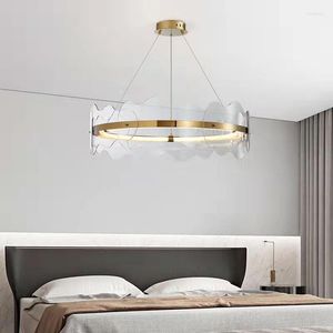 Chandeliers Transparent Acrylic Foyer LED Style Round Restaurant Bedroom Hanging Light Fixtures Dimming