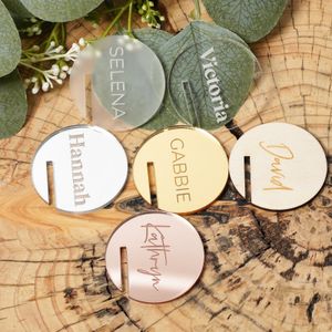 Other Event Party Supplies Gold Silver Mirror Frosted Acrylic Circle Cocktail Charm Drink Tag Blank Marker Wine Charm Wedding Birthday Party Place Card 230728