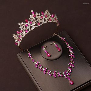 Necklace Earrings Set Itacazzo Bridal Headwear Crown Four Piece Red-Colour Women's Sweet Ball Tiaras