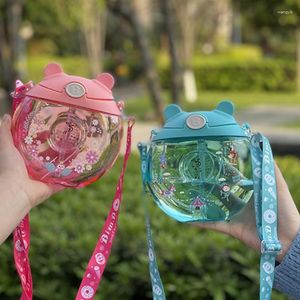 Water Bottles Circle Big Belly Plastic Straw Cup With Rope Creative Cute Strap Summer Children's Drinkware Kawaii Bottle