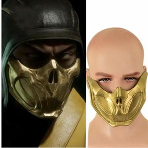 Другое мероприятие вечеринка поставляет игру Mortal Kombat Scorpion Cosplay Mask Golden Half Face LaTex Женщины мужские мужчина Halloween291k