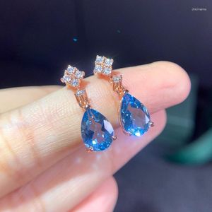 Orecchini a bottone online Celebrity Trasmissione in diretta Prodotto Simulazione Topazio azzurro mare Eardrop lungo Femmina