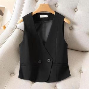 Women's Vests Women Spring Vintage Temperament Office Lady Solid Basic Cropped Daily Mature Korean Style Sleeveless Ourerwear All-match