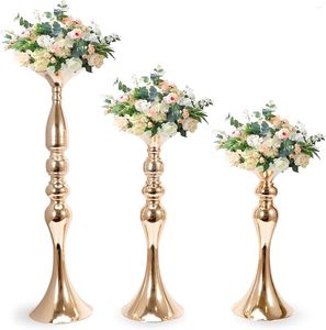 Ljushållare 1/2st Gold Wedding Centerpiece Table Morden Metal Flowers Vase Stand Ljusstake For Events/Festival Decoration
