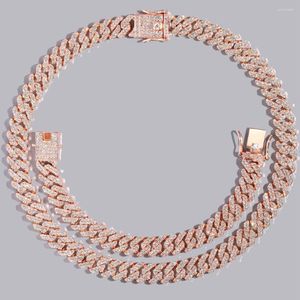 Kedjor Hip Hop Women 12mm Rose Gold Color Cuban Link Chain Necklace Iced Out Bling 2 Rows Rhinestone Choker Jewelry