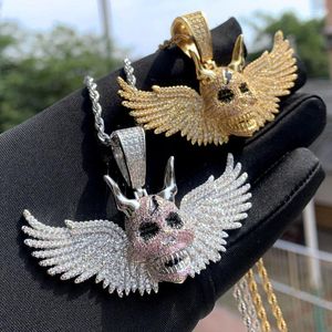 Chains Iced Out Bling Wing Skull Pendant Necklace CZ Cubic Zirconia Paved Punk Charm Men Women Hip Hop Jewelry