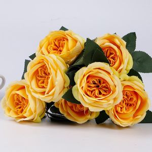 Decorative Flowers Artificial Rose Bundle Silk Fake El Shopping Mall Restaurant Flower Austin Roses Orange Floral