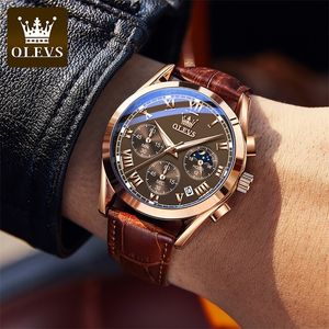 Wristwatches OLEVS Elite Mens Quartz Watches Business Dress Waterproof Wristwatch Men Luxury Breathable Leather Sports watch men Gifts 230728