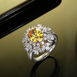 New S925 Sterling Silver Ring High-quality Women's Delicate Orange Crystal Ring Fashionable Temperament Engagement Jewelry Gift