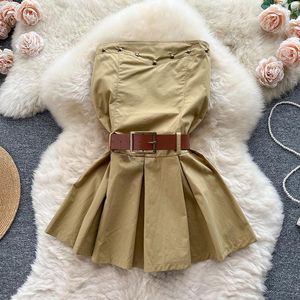 Casual Dresses Korean Style Fashion Sleepveless Axless Short Dress Women Summer Safari Pleated kjolar Slim Fit A-Line Mini