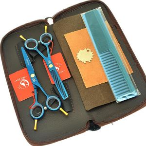 Nożyczki do włosów 5 5 profesjonalne fryzjer tnące przerzedzenie Tesouras Japonia stalowe stalowe fryzjerki z skórzanymi torbami A00263F
