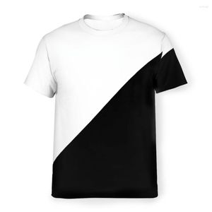 Camisetas masculinas Diagonal meia branca e preta de poliéster camisetas coloridas masculinas Harajuku tops camisa fina gola redonda