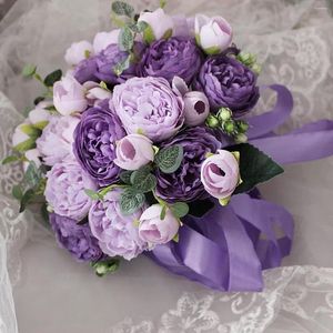 Flores de Casamento Estilo Coreano Bouquet de Noiva Roxo Imitação de Flor de Peônia Dama de Honra