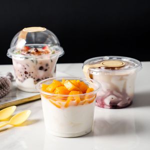Disposable Dinnerware 50pcs 250ML 300ML Pudding Cups Wiht Lids Plastic Boxes IceCream Mousse Dessert Picnic Party Packing with Lid 230728