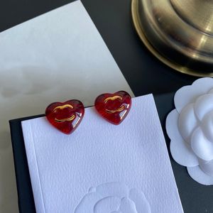 Brand Designers Letters Stud Brass Copper Geometric Red Heart Gem Earrings Women Crystal Rhinestone Earring Wedding Jewerlry