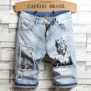 Men's Shorts 3D Character Art Printed Light Blue Comfortable Denim 2023 Summer Youth Must-have Fashion Slim Jeans