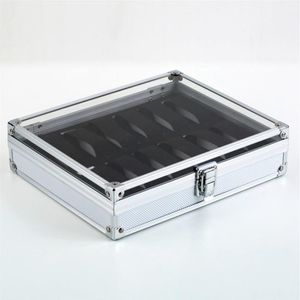 Fashion Metal Case med 12 rutnätsluckor Display för armbandsursarrangör Watch Jewelry Box WJ11 Lagringslådor BINS247L