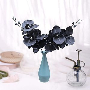 Decorative Flowers Black Artificial Orchid Stems Silk Real Touch Dancing Simulation Flower Butterfly Branches For Home Office Decoration