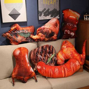 Plush Pillows Cushions Plush Simulation Food Sausage Chicken Leg Stuffed Pillows Roasted Wing Steak Ribs Funny Soft Cushion Kids Creative Baking Toys 230729