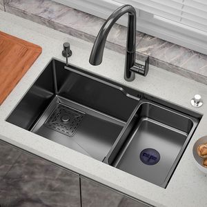 Black nano 304 stainless steel sink kitchen vegetable wash basin household under the counter sink large single sink