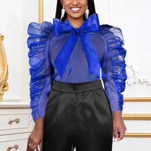 Women's Blouses Sexy Transparent Blouse & Shirts Women 2023 Bow Collar Puff Sleeve Fashion Ladies Evening Night Club Wear Tops