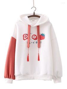 Women's Hoodies Strawberry Print Fleece Warm Women Harajuku Casual Hooded Sweatshirt 2023 Winter Full Sleeve Korean Ladies Daily Top
