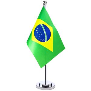 バナーフラグ14x21cmブラジルのミニ旗会議ボードルームテーブルデスクスタンドステンレススチールポールブラジル国立デザイン230729