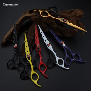 Hår sax Anpassa Japan 440C 6 '' 7 Färger Flame Gem Hair Scissors Haircut Thinning Barber Cutting Shears Frisör Set 230728