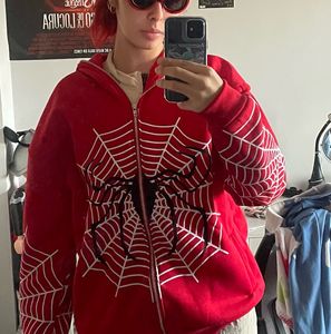 غطاء محددات للسيدات من Womens Hip Hop Women Hoodies Gothic Spider Web Print zip up up stack acats grunge y2k street streetwear mens tops 230729