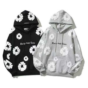 Men's Hoodies Sweatshirts Denim Tears Hoodie Readymade vintage Cotton Wreath three-dimensional foam kapok printed graffiti Loose Embroidery Letter Floral Print