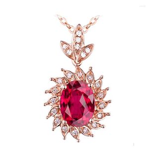 Collane con ciondolo Rubino Amore Tormalina rossa Pietra ornamentale brillante placcata oro rosa 18 carati