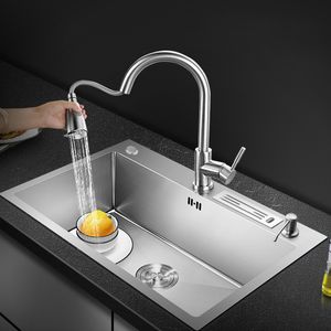 304 Stainless Steel Kitchen Sink with Tool Rest Topmount Single Bowl Kitchen Vegetable Washing Basin Faucet Drain Accessories