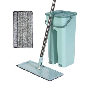 Mops Hand Free Squeeze Mop Floor with Bucket 360 Rotating Flat Household Cleaning Tool Microfiber Pads Wet or Dry Usage 230728