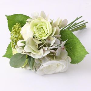 Dekoratif çiçek simülasyon gülleri ortanca buket ipek sahte restoran dekorasyon yapay çiçek beyaz gül yeşil bitki