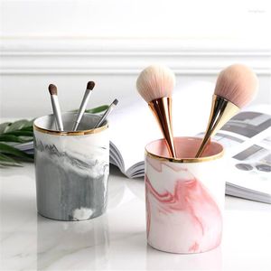 Storage Bottles Nordic Marble Pen Case Ceramic Tube Household Box Cosmetic Eyebrow Pencil Brush Home Organizer